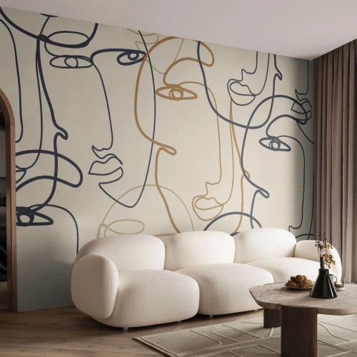 Fototapete Premium Sand - Das Porträt wird multipliziert - Abstraktion, Gesicht, Grafik - 250x175 cm