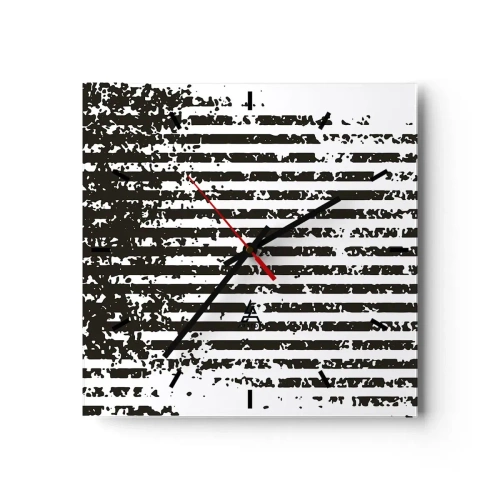 Wanduhr - Glasuhr - Abstrakte Linien mit Distressed-Effekt in Schwarz und Weiß - 30x30cm - Rhythmus und Rauschen - Moderne Wanddekoration für Wohnzimmer und Schlafzimmer ARTTOR