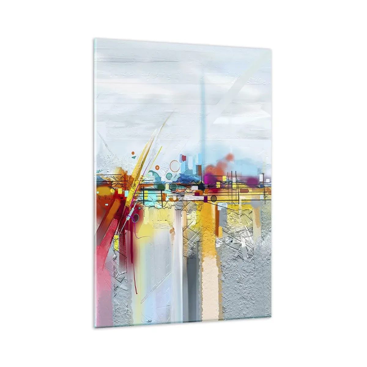 Glasbild - Bild auf glas - Abstrakte Landschaft mit bunten Akzenten - 80x120cm - Freudenbrücke über den Fluss des Lebens - Moderne Wanddekoration für Wohnzimmer und Schlafzimmer ARTTOR