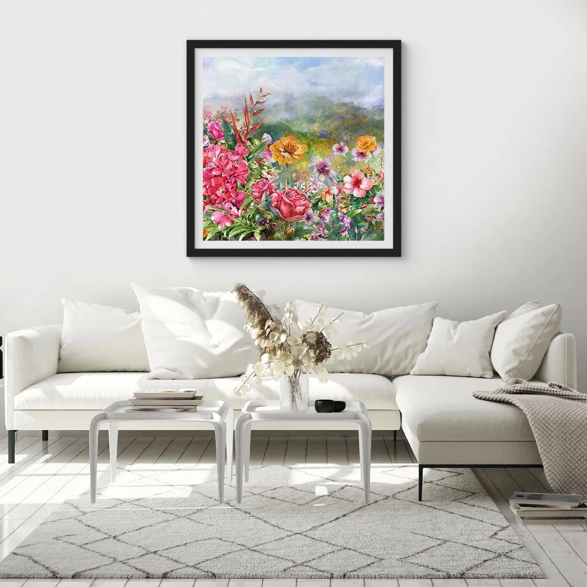 Poster in einem schwarzem Rahmen - Ein Garten, der verrückt geworden ist - 30x30 cm
