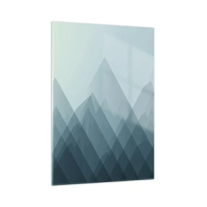 Glasbild - Bild auf glas - Abstrakte, geschichtete Berge in sanften Blautönen - 50x70cm - Groß größer am größten - Moderne Wanddekoration für Wohnzimmer und Schlafzimmer ARTTOR