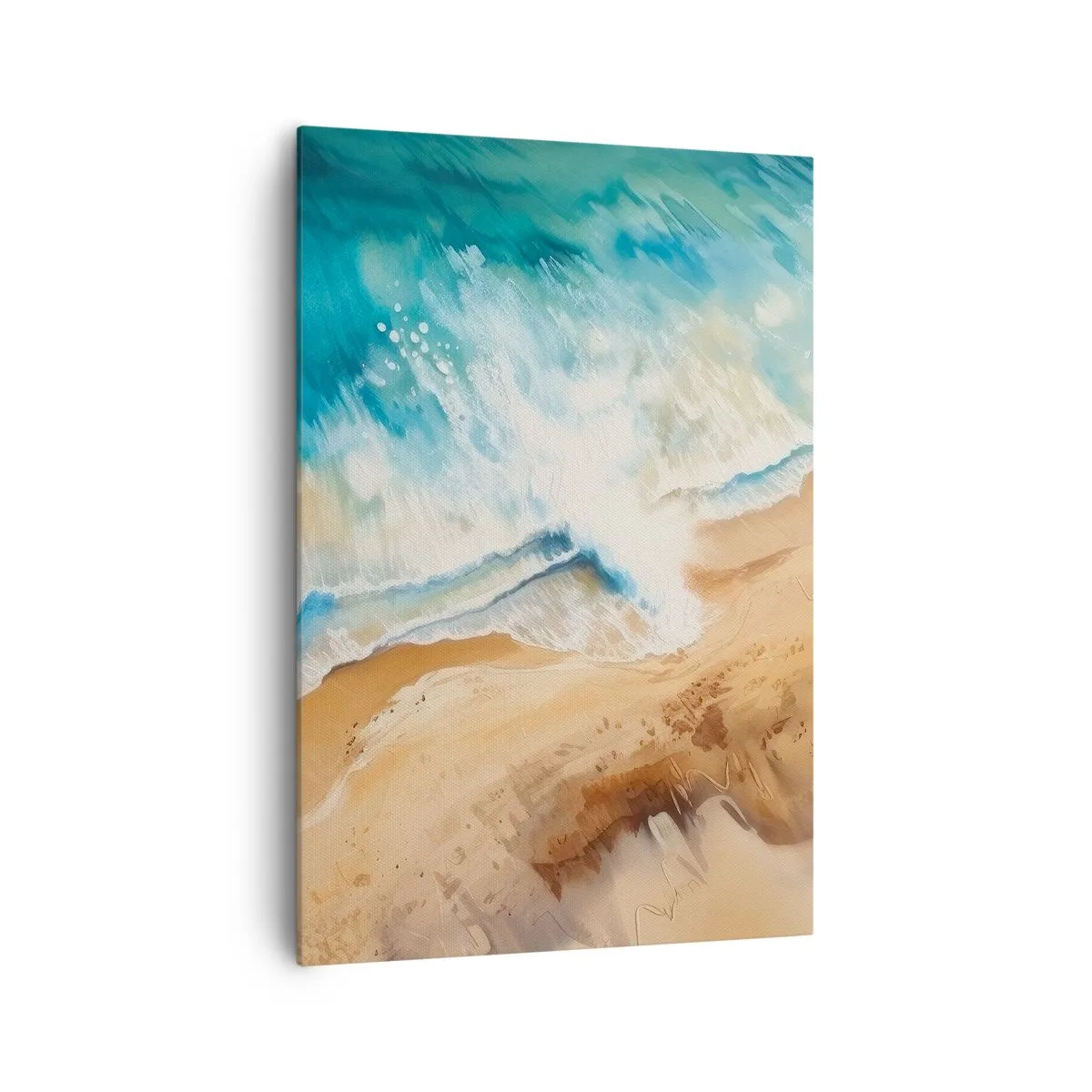 Bild auf Leinwand - Leinwandbild - Eine Meereswelle, die gegen den Sandstrand prallt - 70x100cm - Zurückkehrende Welle - Moderne Wanddekoration für Wohnzimmer und Schlafzimmer ARTTOR