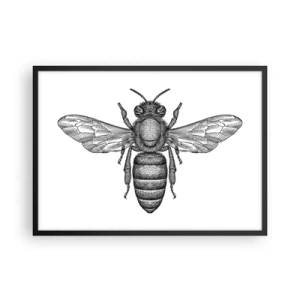 Poster in einem schwarzem Rahmen - Ein Cartoon-Bienenmotiv auf weißem Hintergrund im minimalistischen Stil. - 70x50cm - Insektenporträt - Moderne Wanddekoration für Wohnzimmer und Schlafzimmer ARTTOR