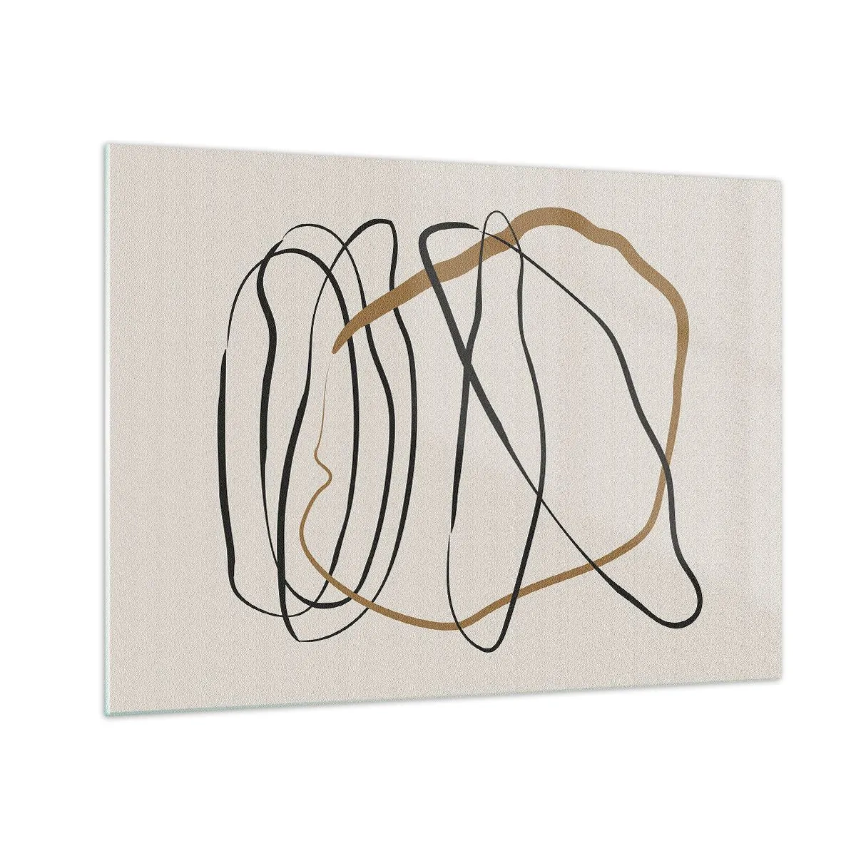 Glasbild - Bild auf glas - Eine ausdrucksstarke Linienkomposition in Schwarz und Braun auf hellem Hintergrund. - 70x50cm - Komposition – Looptanz - Moderne Wanddekoration für Wohnzimmer und Schlafzimmer ARTTOR