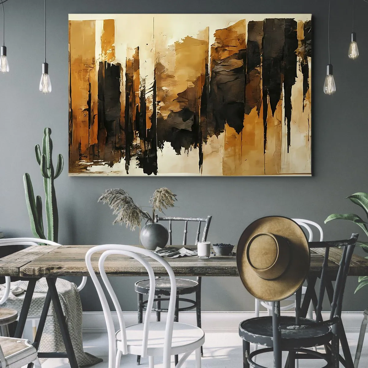 Bild auf Leinwand - Leinwandbild - Abstrakte goldene und schwarze Streifen in einer künstlerischen Komposition - 120x80cm - Harmonie von Schwarz und Gold - Moderne Wanddekoration für Wohnzimmer und Schlafzimmer ARTTOR
