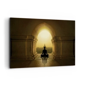 Bild auf Leinwand - Leinwandbild - Silhouette einer meditierenden Person im Licht der untergehenden Sonne - 120x80cm - Vollkommene Harmonie - Moderne Wanddekoration für Wohnzimmer und Schlafzimmer ARTTOR