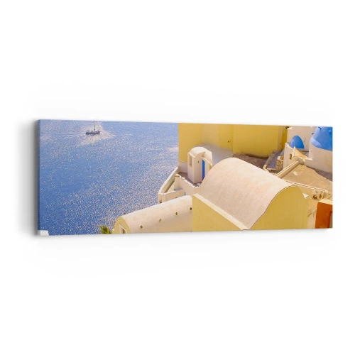 Bild auf Leinwand - Leinwandbild - Griechische Landschaft in Weiß und Blau - 90x30 cm