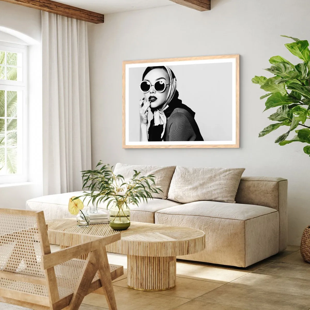 Poster in einem Rahmen aus heller Eiche - Grüße aus den 1960er Jahren - 91x61 cm