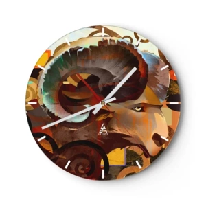 Wanduhr - Glasuhr - Stilisierter Widderkopf mit dynamischem Muster und intensiven Farben - 30x30cm - Magie - Religionen - Rituale - Moderne Wanddekoration für Wohnzimmer, Küche und Schlafzimmer ARTTOR