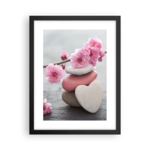 Poster in einem schwarzem Rahmen - Glückseligkeit mit einer Kirschblüte - 30x40 cm