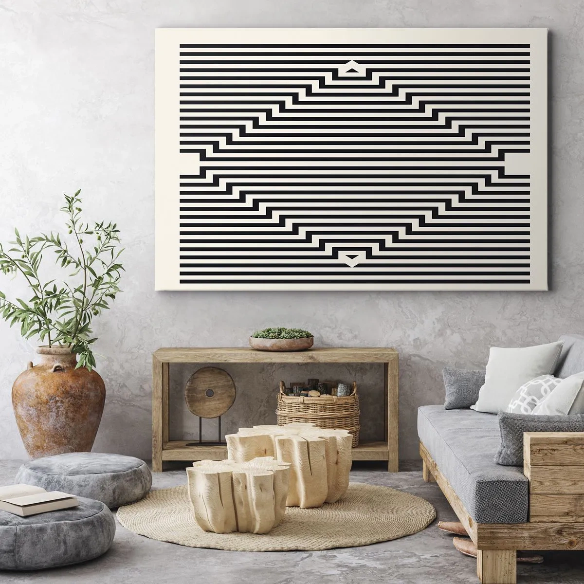 Bild auf Leinwand - Leinwandbild - Schwarze und weiße Linien erzeugen einen geometrischen Illusionseffekt - 120x80cm - Geometrische Illusion - Moderne Wanddekoration für Wohnzimmer und Schlafzimmer ARTTOR