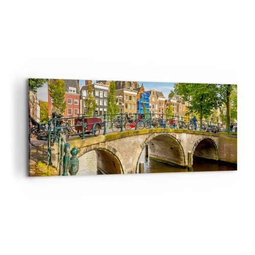 Bild auf Leinwand - Leinwandbild - Frühling am Kanal - 100x40 cm