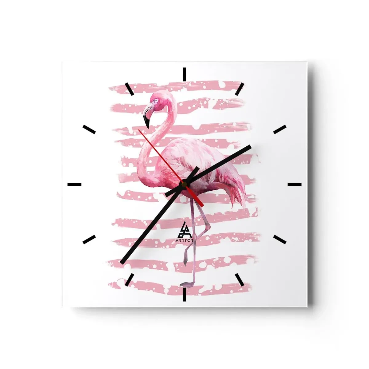 Wanduhr - Glasuhr - Flamingo auf rosa Hintergrund im minimalistischen Stil - 30x30cm - In Würde, aber in Pink - Moderne Wanddekoration für Wohnzimmer und Schlafzimmer ARTTOR