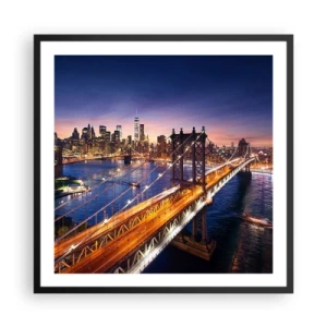 Poster in einem schwarzem Rahmen - Eine leuchtende Brücke zum Herzen der Stadt - 60x60 cm