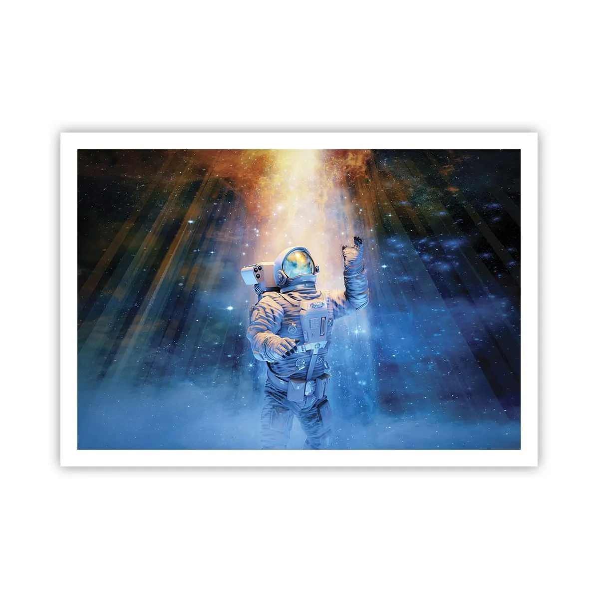 Poster - Astronaut im Licht einer kosmischen Explosion voller Sterne - 100x70cm - Endlich am Ende - Moderne Wanddekoration für Wohnzimmer und Schlafzimmer ARTTOR