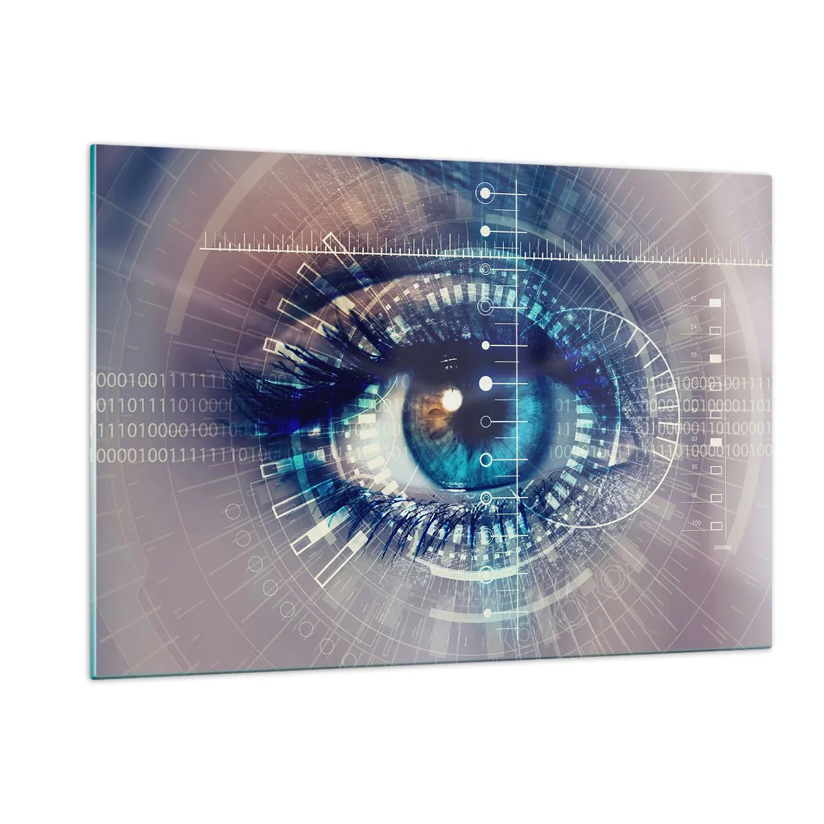 Glasbild - Bild auf glas - Ein digitales Auge mit futuristischer Technologie und Datenthema - 120x80cm - Du denkst du kennst mich - Moderne Wanddekoration für Wohnzimmer und Schlafzimmer ARTTOR