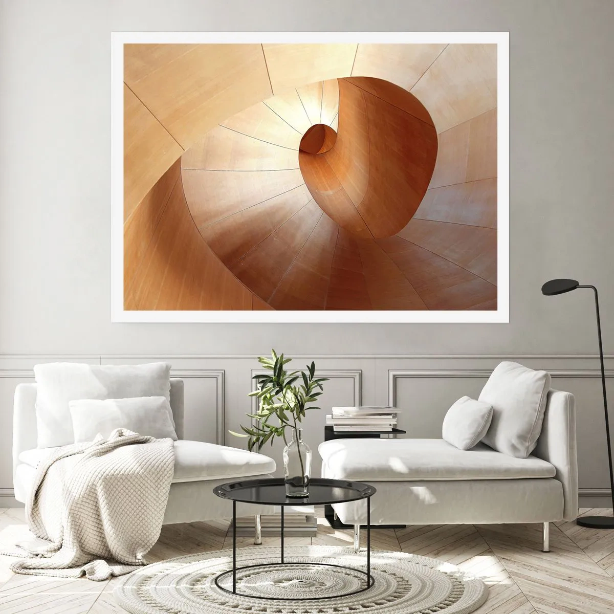 Poster - Abstrakte Spirale in Holz- und Hellbrauntönen - 100x70cm - Architektonische Serpentine - Moderne Wanddekoration für Wohnzimmer und Schlafzimmer ARTTOR