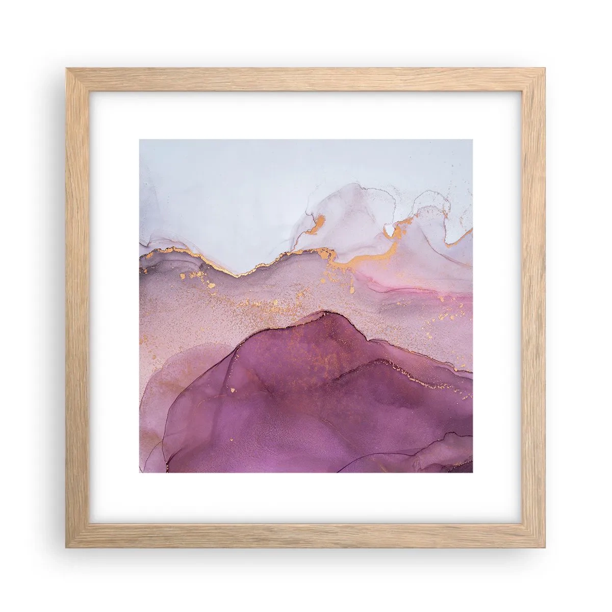 Poster in einem Rahmen aus heller Eiche - Violett und lila Wellen - 30x30 cm