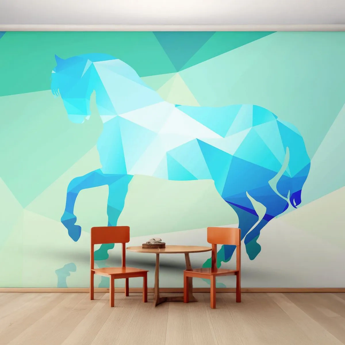 Selbstklebende Fototapete Deluxe Sticker - Geometrisches Pferd in Türkis - Tiere, Pferd, Geometrische Figur - 100x70 cm