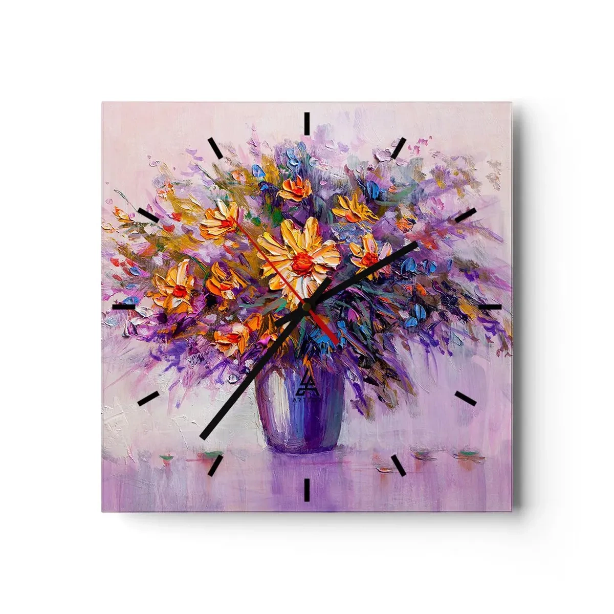 Wanduhr - Glasuhr - Ein Blumenstrauß in einer Vase auf pastellfarbenem Hintergrund - 30x30cm - Es riecht süß, sieht süß aus - Moderne Wanddekoration für Wohnzimmer und Schlafzimmer ARTTOR