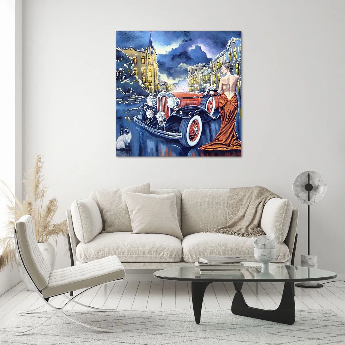 Glasbild - Bild auf glas - Nocturne in Blau und Koralle - 40x40 cm