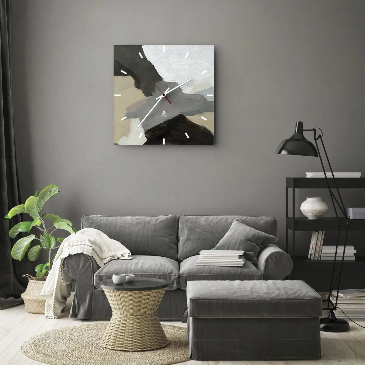 Wanduhr - Glasuhr - Abstraktion: Scheideweg des Graus - 40x40 cm