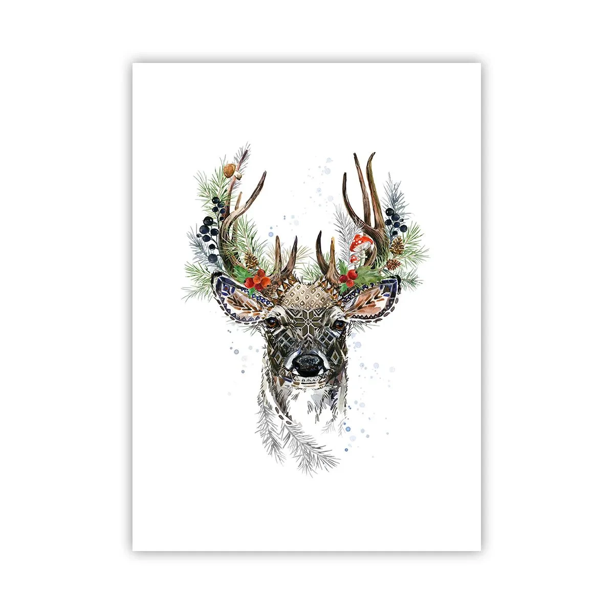 Poster - Dekorativer Hirsch mit Ornamenten und floralen Akzenten - 50x70cm - Im festlichen Gewand - Moderne Wanddekoration für Wohnzimmer und Schlafzimmer ARTTOR