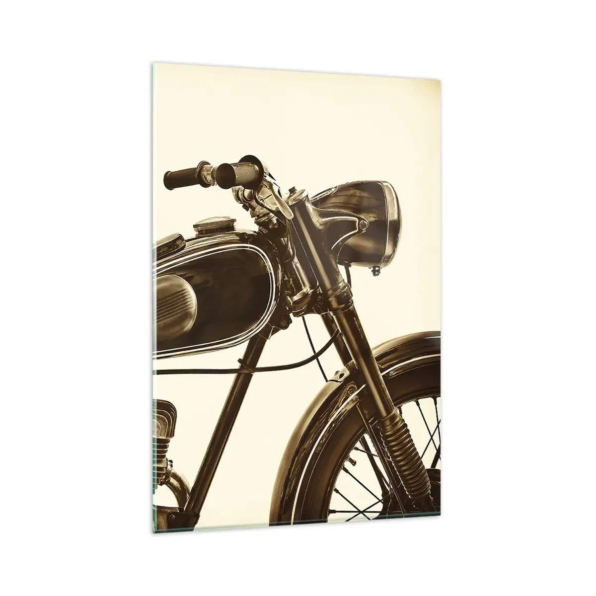 Glasbild - Bild auf glas - Ein Vintage-Retro-Motorrad auf hellem Hintergrund - 80x120cm - Sehnsucht nach den Klassikern - Moderne Wanddekoration für Wohnzimmer und Schlafzimmer ARTTOR