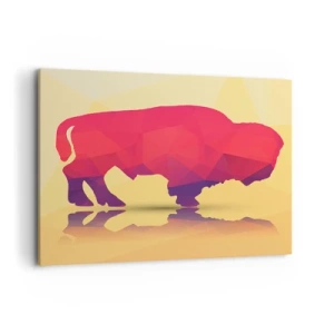Bild auf Leinwand - Leinwandbild - Geometrische Silhouette eines Bisons in Rot- und Lilatönen - 100x70cm - Die Amaranth-Stärke des Bisons - Moderne Wanddekoration für Wohnzimmer und Schlafzimmer ARTTOR