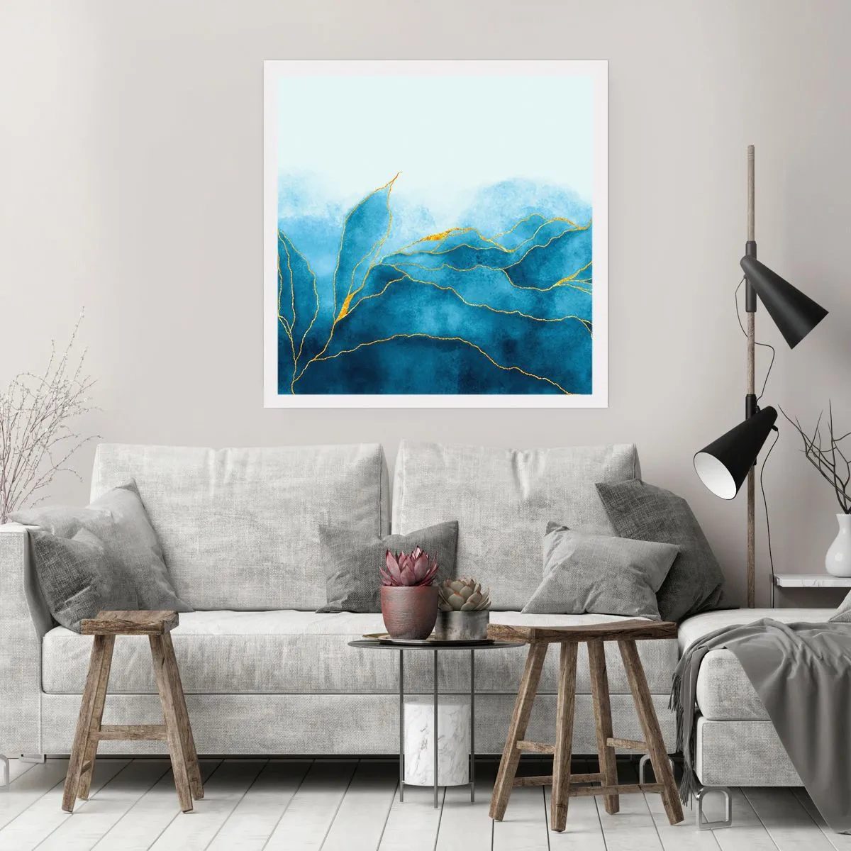 Poster - Blau im Gold - 40x40 cm