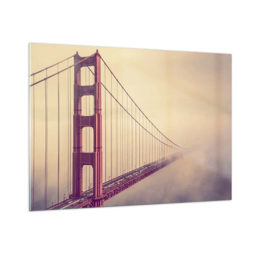 Glasbild - Bild auf glas - San Franciscos Golden Gate Bridge in einer nebligen Landschaft - 100x70cm - Zwischen Himmel und Erde - Moderne Wanddekoration für Wohnzimmer und Schlafzimmer ARTTOR