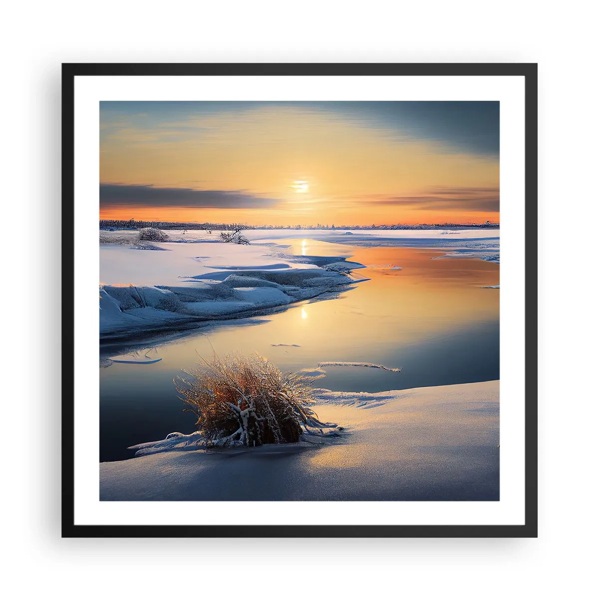 Poster in einem schwarzem Rahmen - Wintersonnenuntergang - 60x60 cm