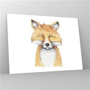 Glasbild - Bild auf glas - Ein süßer Fuchs mit geschlossenen Augen auf weißem Hintergrund - 70x50cm - Fuchsstimmungen - Moderne Wanddekoration für Wohnzimmer und Schlafzimmer ARTTOR