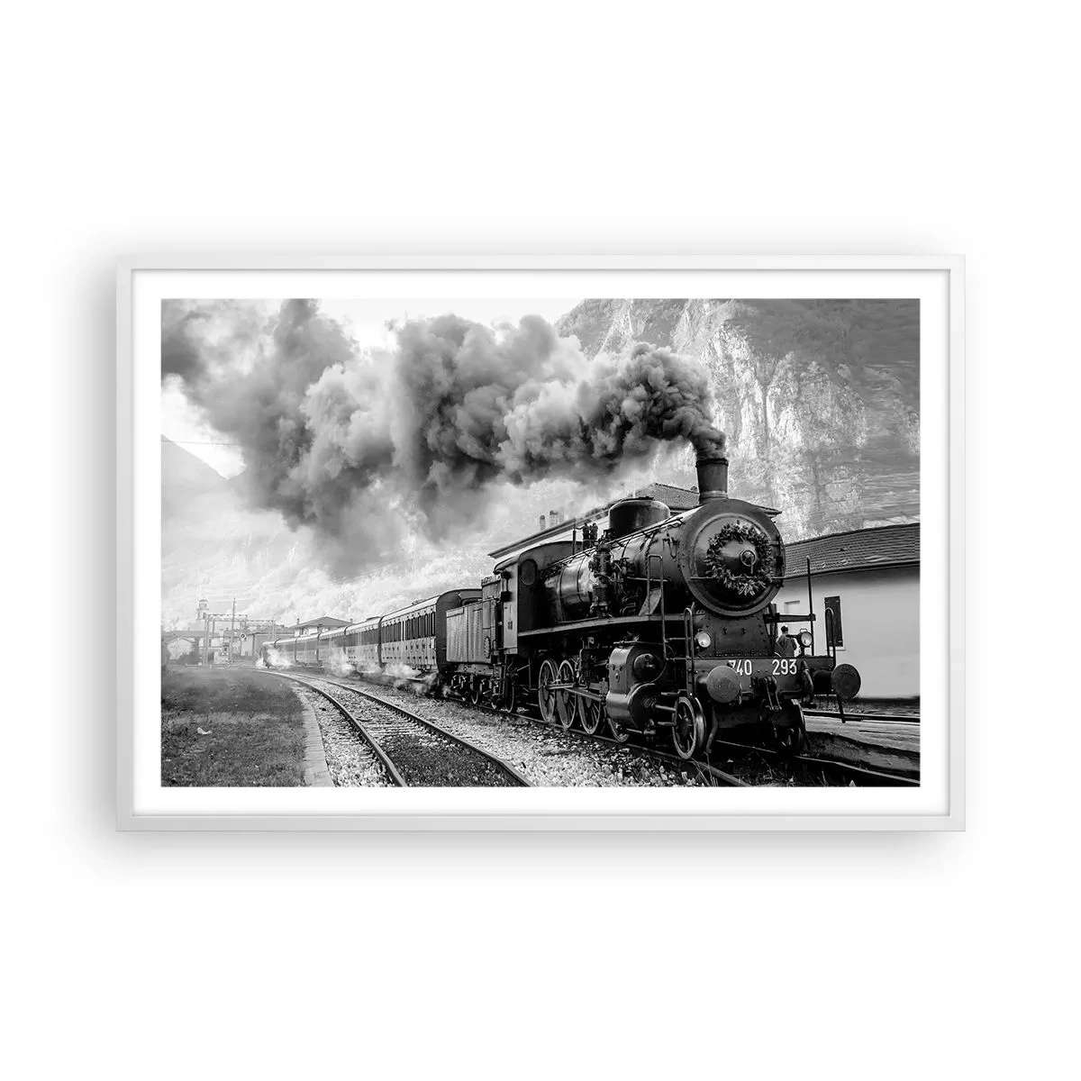Poster in einem weißen Rahmen - Steht am Bahnhof ... - 91x61 cm