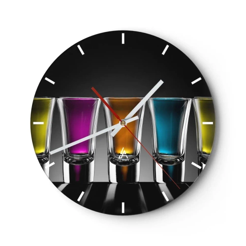 Wanduhr - Glasuhr - Bunte Gläser auf schwarzem Hintergrund - 30x30cm - Die Farben der Freude - Moderne Wanddekoration für Wohnzimmer, Küche und Schlafzimmer ARTTOR