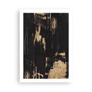 Poster - Abstrakte Gemäldekomposition in Schwarz und Gold - 50x70cm - Spur einer Berührung - Moderne Wanddekoration für Wohnzimmer und Schlafzimmer ARTTOR