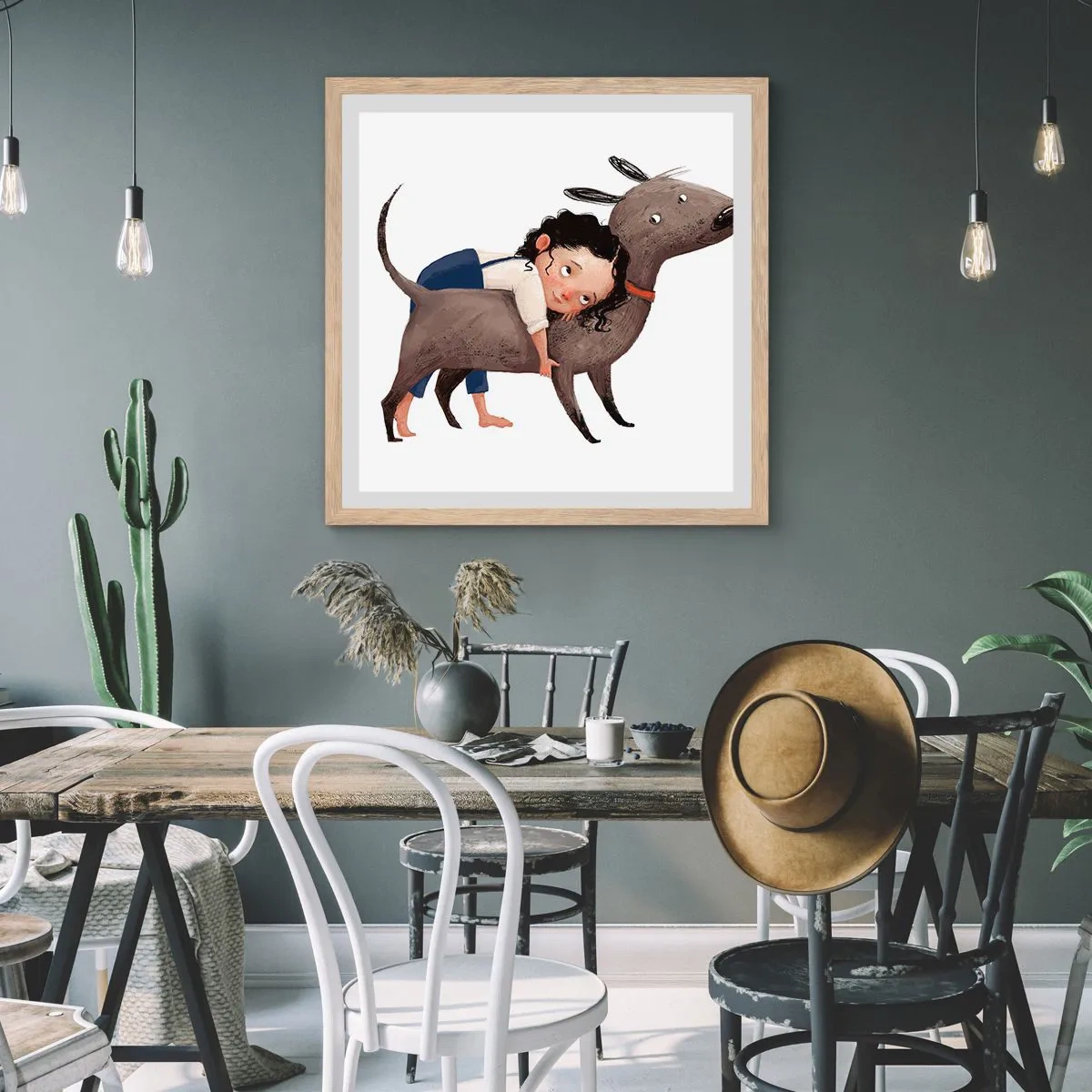 Poster in einem Rahmen aus heller Eiche - Beste Freunde - 60x60 cm