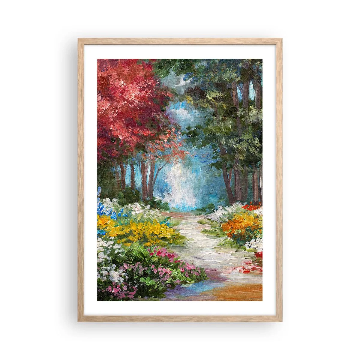 Poster in einem Rahmen aus heller Eiche - Waldgarten, Blumenwald - 50x70 cm