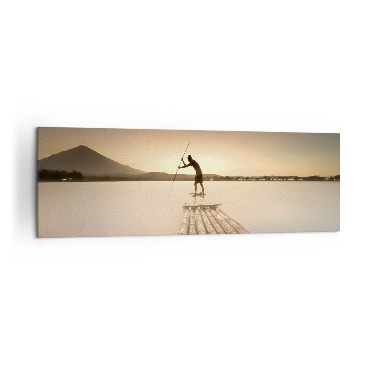 Bild auf Leinwand - Leinwandbild - Mann auf einem Floß bei Sonnenuntergang - 160x50cm - Vor dem schlafen gehen - Moderne Wanddekoration für Wohnzimmer und Schlafzimmer ARTTOR