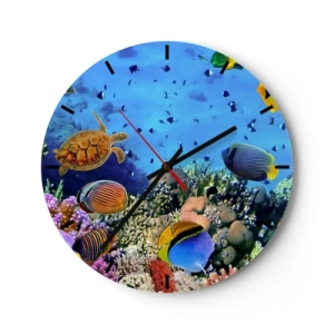 Wanduhr - Glasuhr - Unterwasserwelt mit Schildkröten, Fischen und Korallenriff - 30x30cm - Und was wissen wir über das Leben ... - Moderne Wanddekoration für Wohnzimmer, Küche und Schlafzimmer ARTTOR