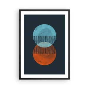 Poster in einem schwarzem Rahmen - Abstrakte Kreise in Blau- und Orangetönen - 50x70cm - Astronomische Fantasie - Moderne Wanddekoration für Wohnzimmer und Schlafzimmer ARTTOR