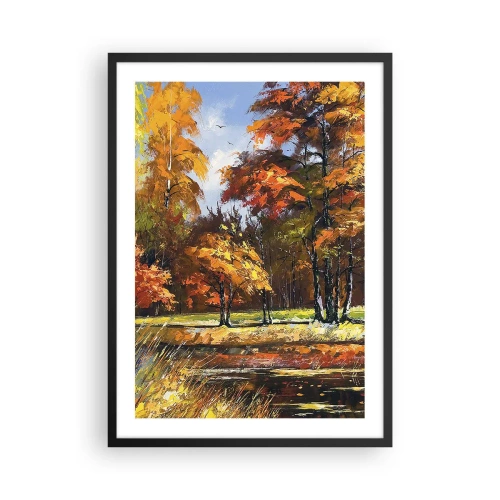 Poster in einem schwarzem Rahmen - Herbstlandschaft mit bunten Bäumen - 50x70cm - Landschaft in Gold und Bronze - Moderne Wanddekoration für Wohnzimmer und Schlafzimmer ARTTOR