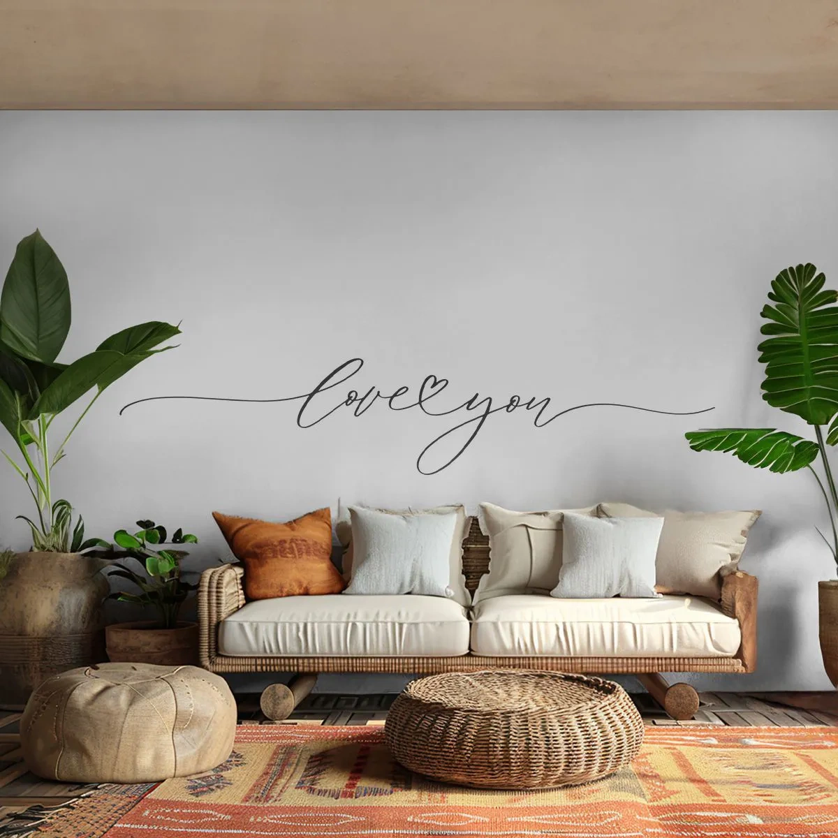 Fototapete Premium Sand - Minimalistische „Love You“-Inschrift in eleganter Kalligrafie - 100x70cm - Schwarz auf weiß - Moderne Wanddekoration für Wohnzimmer und Schlafzimmer ARTTOR