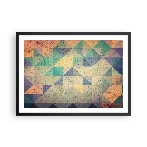 Poster in einem schwarzem Rahmen - Eine farbenfrohe Komposition aus geometrischen Dreiecken in Pastelltönen. - 70x50cm - Republik der Dreiecke - Moderne Wanddekoration für Wohnzimmer und Schlafzimmer ARTTOR
