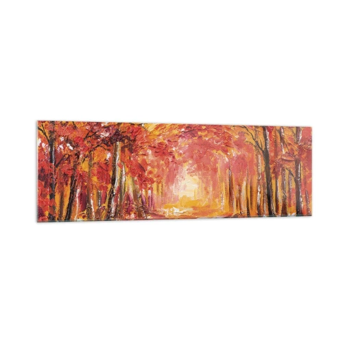 Glasbild - Bild auf glas - Herbstwald in Kupfer- und Goldtönen - 160x50cm - Kupferwald - Moderne Wanddekoration für Wohnzimmer und Schlafzimmer ARTTOR