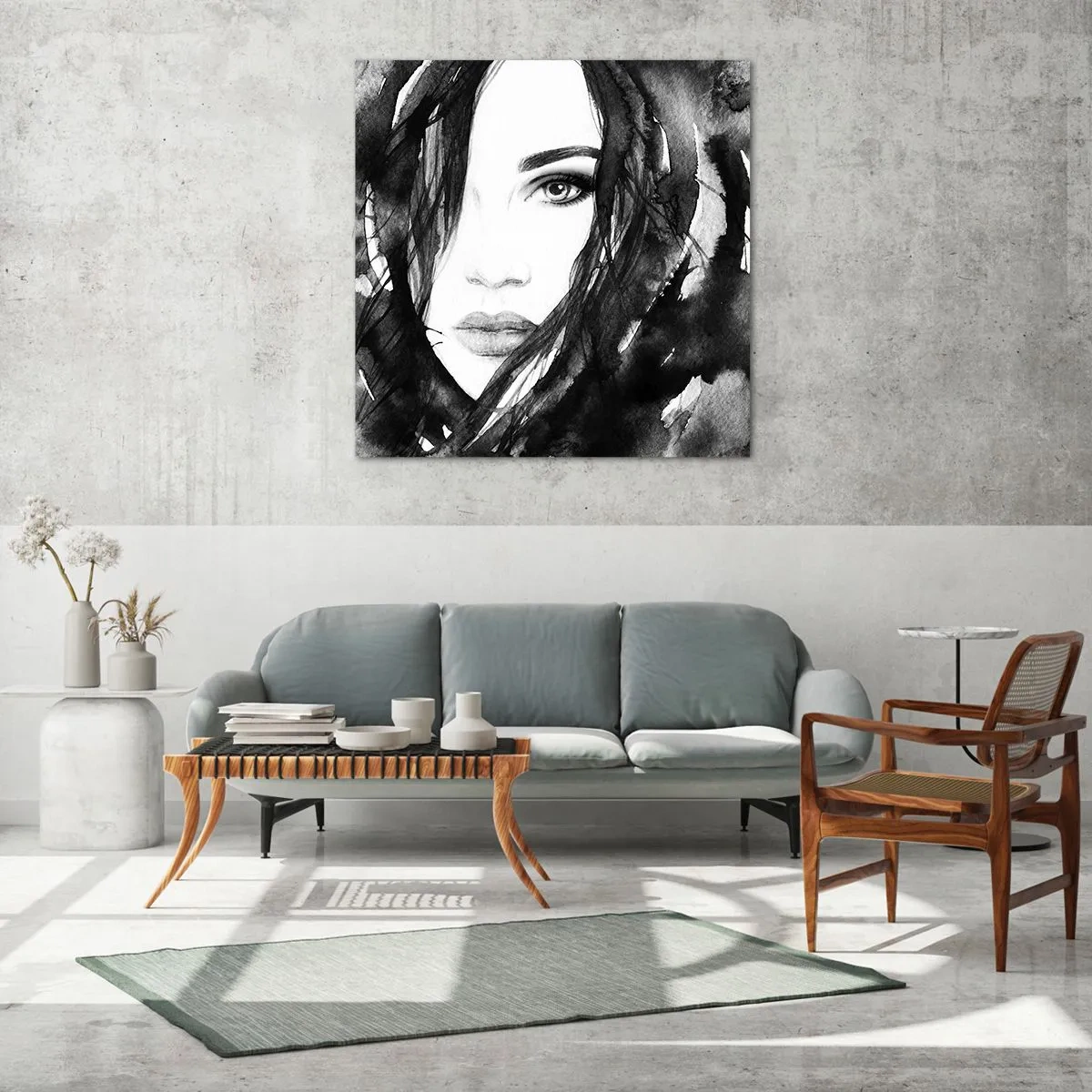 Glasbild - Bild auf glas - Porträt einer Dame in Schwarzweiß - 40x40 cm