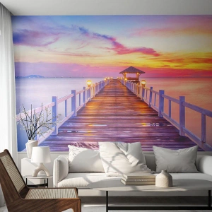 Selbstklebende Fototapete Deluxe Sticker - Die lila-goldene Stille des Abends - Landschaft, Meer, Bucht - 250x175 cm