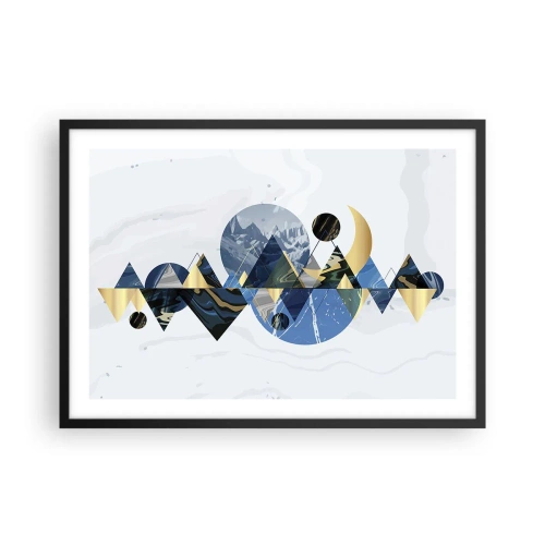 Poster in einem schwarzem Rahmen - Abstrakte geometrische Muster mit Bergmotiven - 70x50cm - Geometrische Landschaft - Moderne Wanddekoration für Wohnzimmer und Schlafzimmer ARTTOR