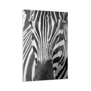Glasbild - Bild auf glas - Schwarz-Weiß-Porträt eines Zebras mit sichtbaren Streifen - 50x70cm - Die Welt ist schwarz und weiß - Moderne Wanddekoration für Wohnzimmer und Schlafzimmer ARTTOR