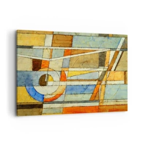 Bild auf Leinwand - Leinwandbild - Geometrische Abstraktion in Beige-, Blau- und Orangetönen - 120x80cm - Kubismus auf der Baustelle - Moderne Wanddekoration für Wohnzimmer und Schlafzimmer ARTTOR
